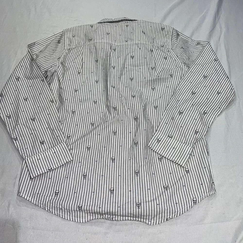 The Children's Place Boys L 10/12 Skull Bowtie Striped Long Sleeve Button Down